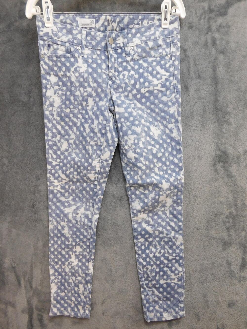 Gap Jeans Womens 25 Blue Always Skinny Slim Polka Dot Light Wash 27.5 Inseam